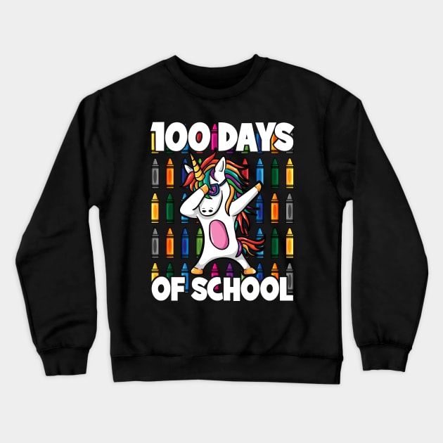 100 Days of School Crayon Dabbing Unicorn Magic Crewneck Sweatshirt by RadStar